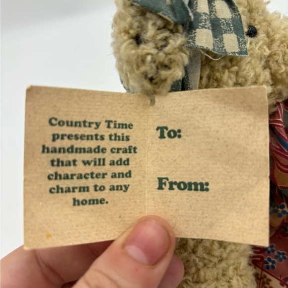 COUNTRY TIME Vintage Handmade 1996 Teddy Bear on Stand - Picture 7 of 8